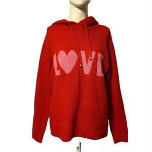 Cupcakes and Cashmere Women's Hooded Red Sweater With Pink Heart Love Spellout M